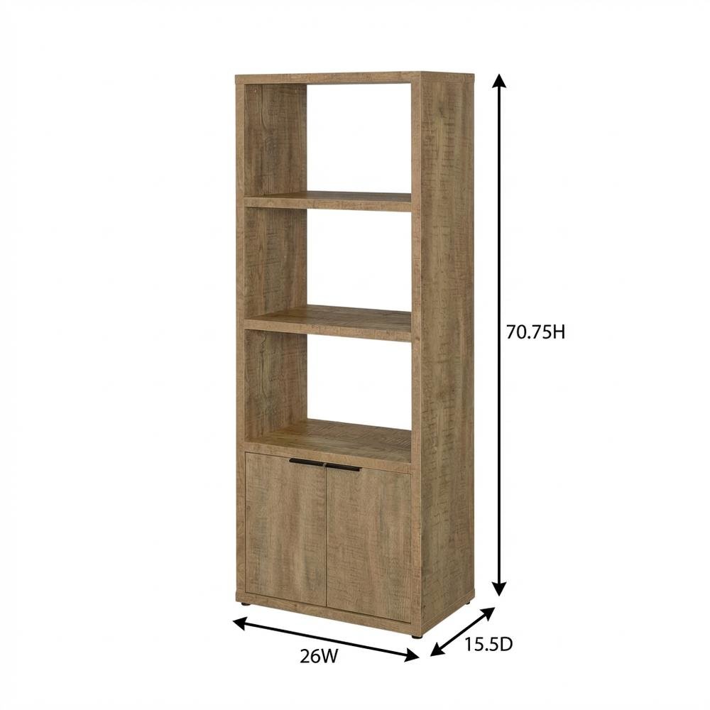 Farmhouse Style Brown Wood Media Tower With 3 Shelves For Living Room Storage. Picture 7