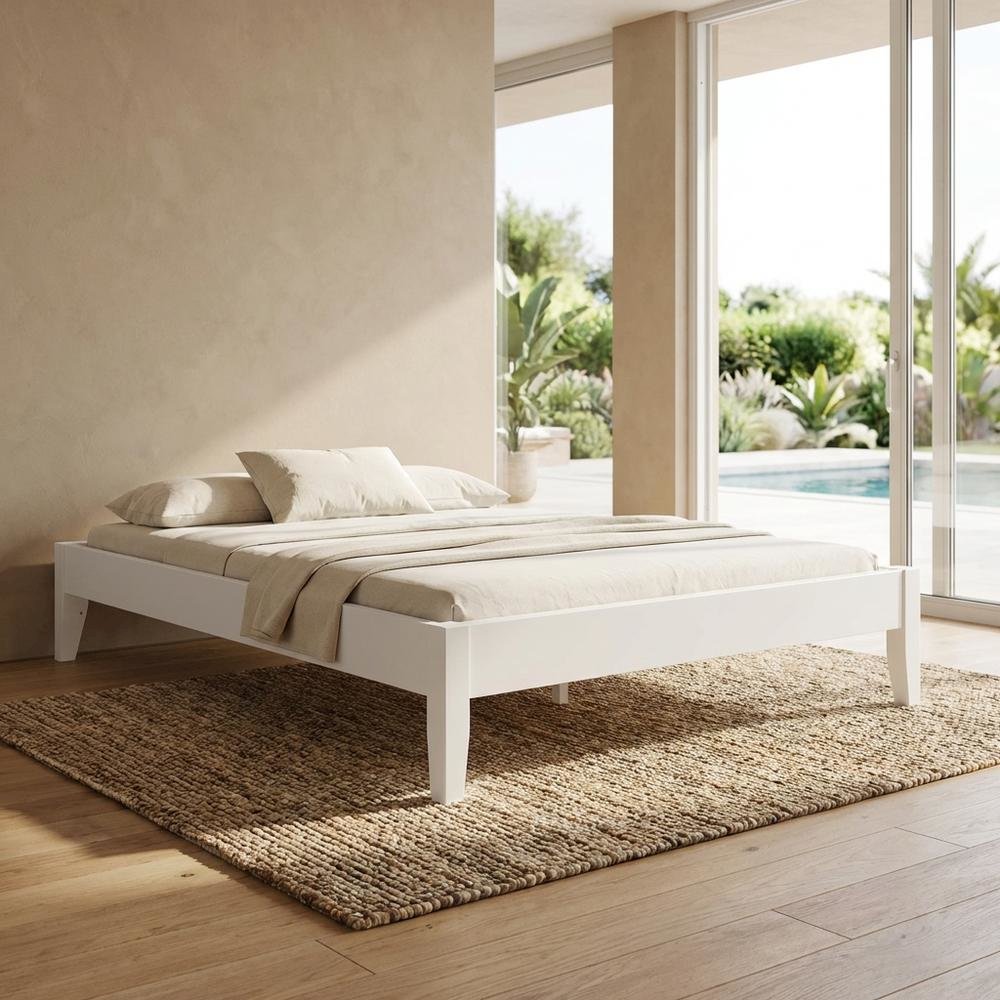 Contemporary White Full Platform Bed With Batten Slats And Sleek Design. Picture 3