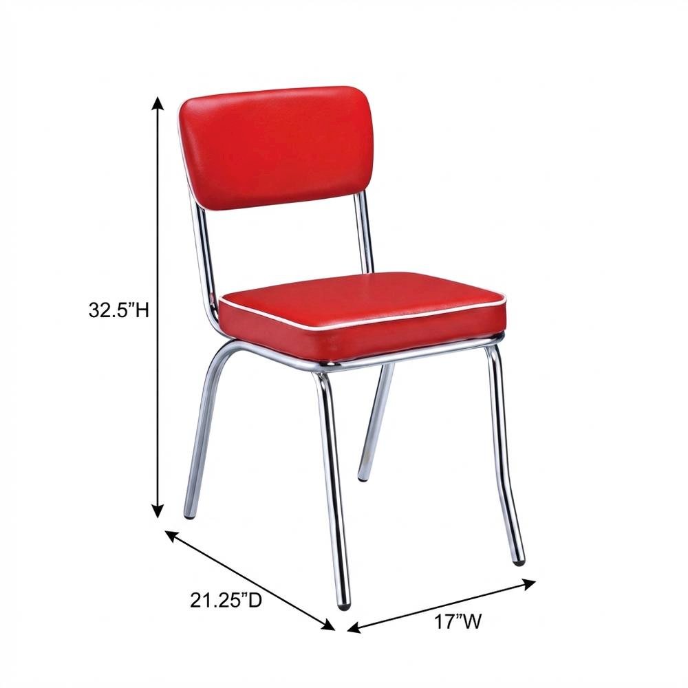 Set of 2 Upholstered Dining Chairs in Red with Chrome Legs for Dining. Picture 6
