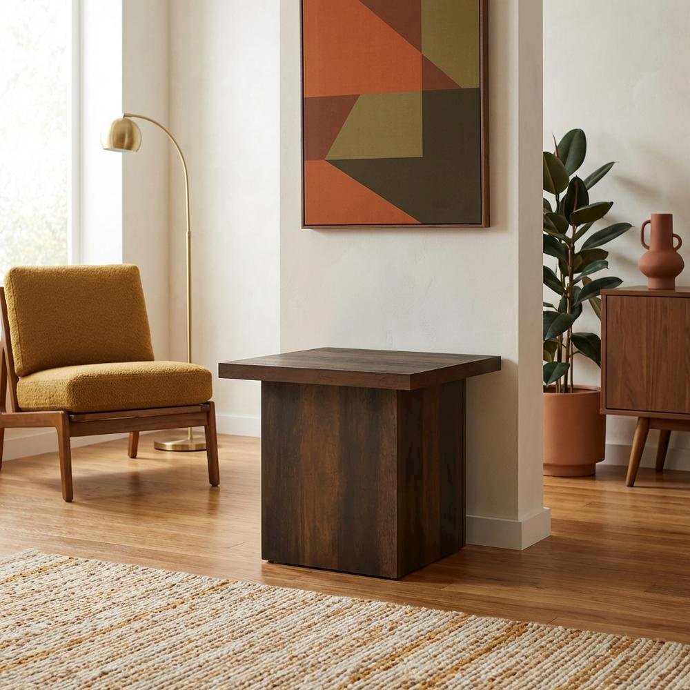 Dark Pine, End Side Table, Square Shape, 100 lbs Weight Capacity. Picture 3