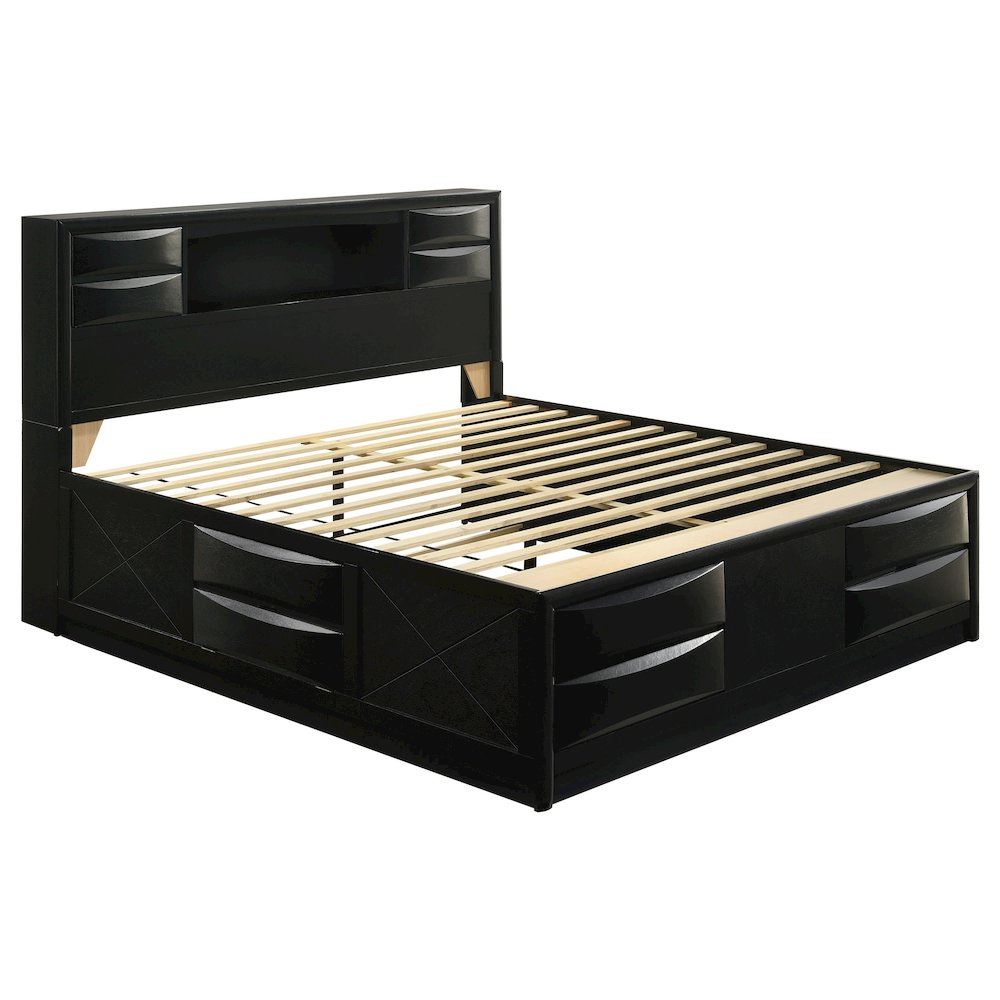 Briana Wood Eastern King Storage Bookcase Bed Black. Picture 2