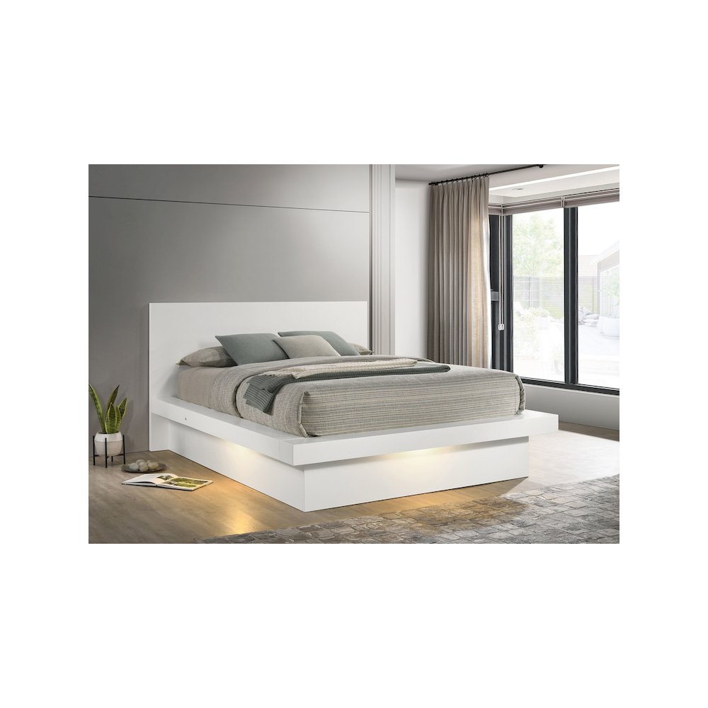 Jessica Wood Eastern King LED Panel Bed Cream White. Picture 6