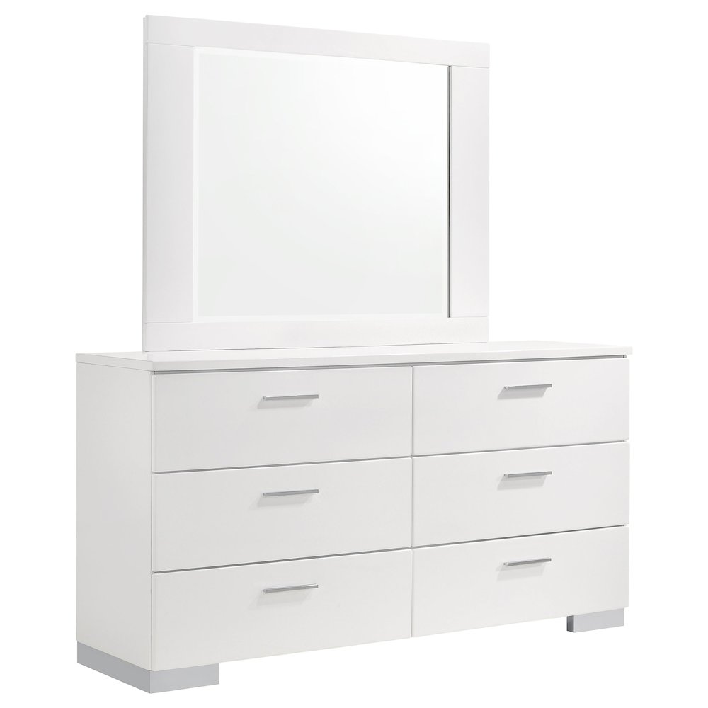 Felicity 6-drawer Wood Dresser with Mirror White High Gloss. Picture 2