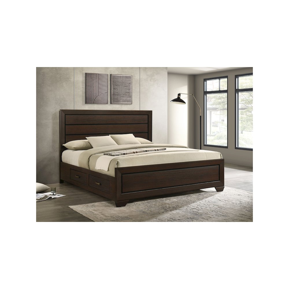 Kauffman Wood Eastern King Storage Panel Bed Dark Cocoa. Picture 11