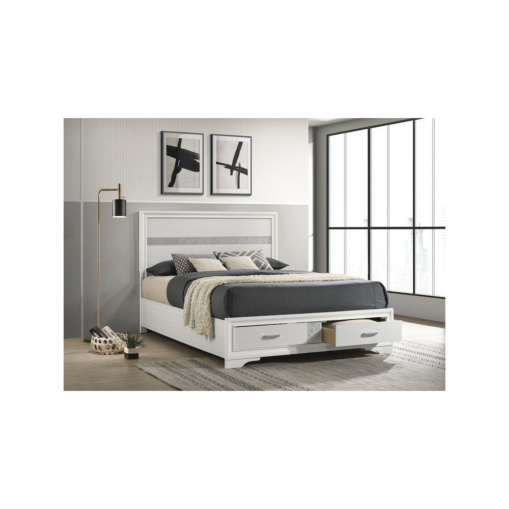 Miranda 51-inch Wood Queen Storage Panel Bed White. Picture 8