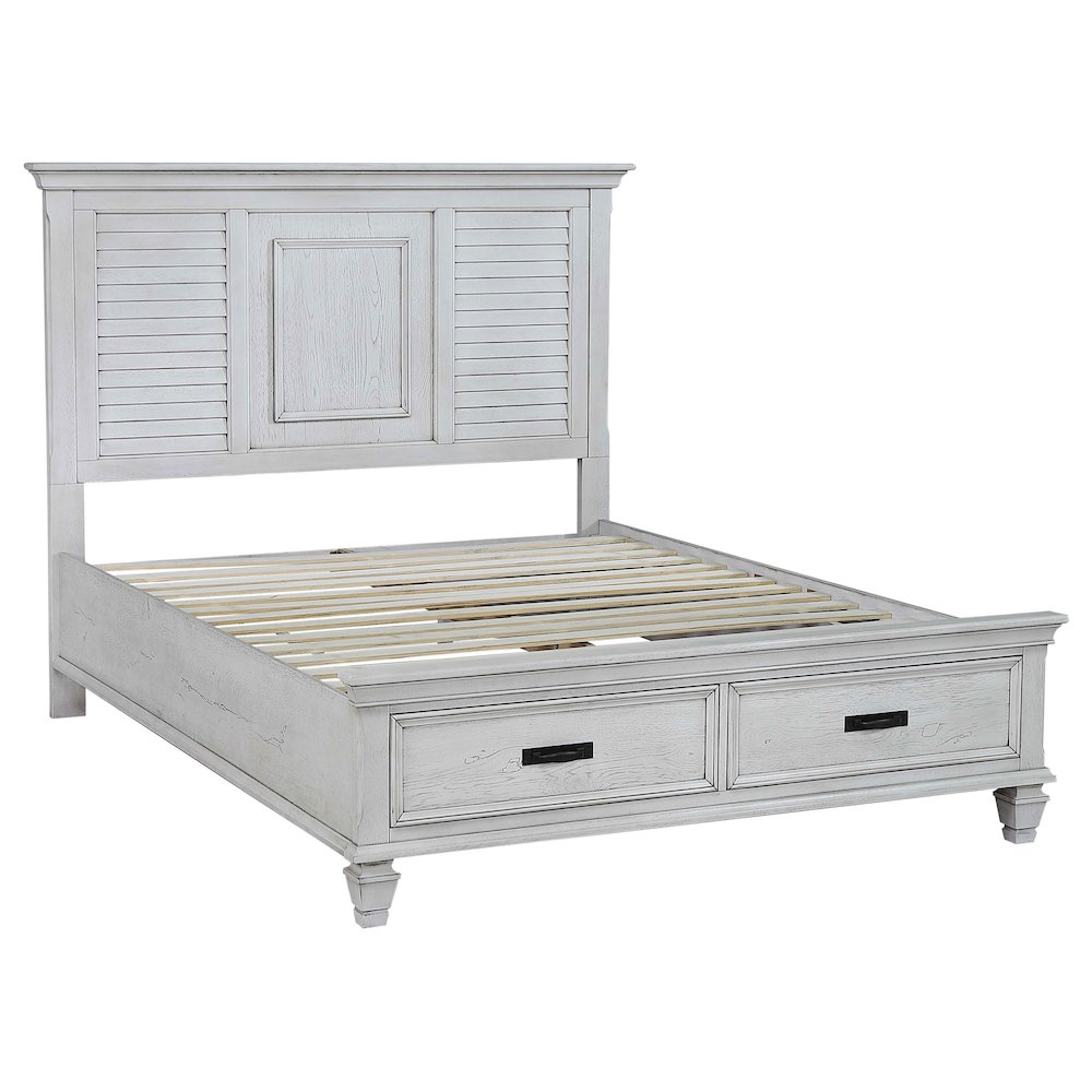 Franco Wood Queen Storage Panel Bed Distressed White. Picture 2