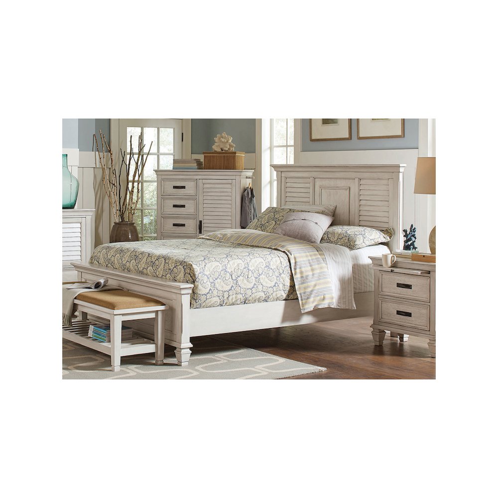 Franco Wood Queen Panel Bed Distressed White. Picture 4