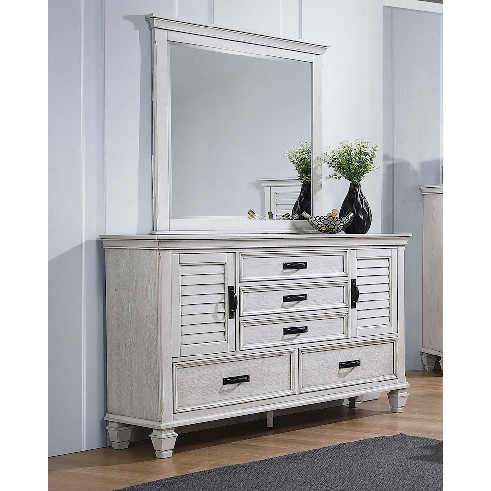 Franco 5-drawer Dresser with Mirror Distressed White. Picture 4