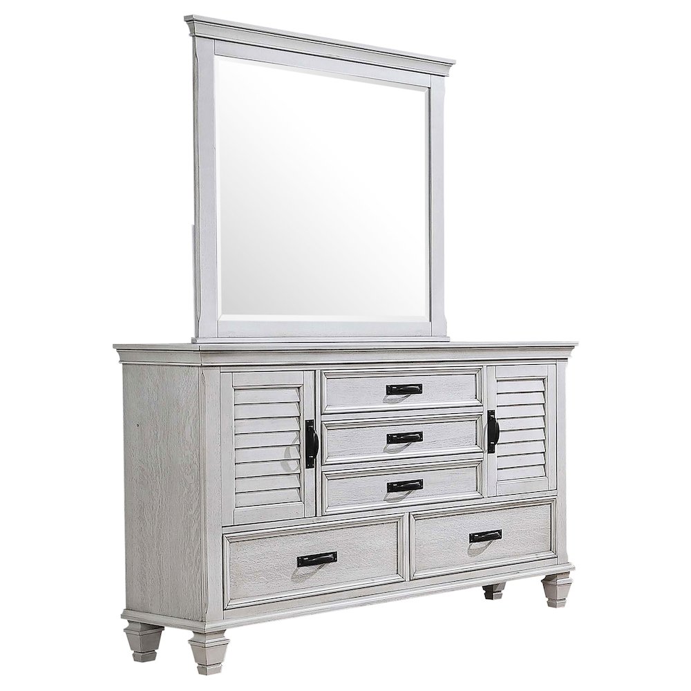 Franco 5-drawer Dresser with Mirror Distressed White. Picture 2