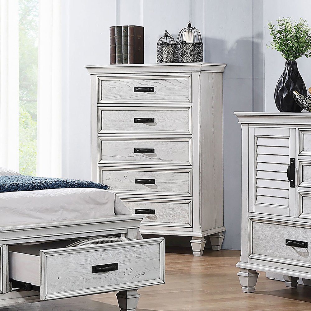 Franco 5-drawer Bedroom Chest Distressed White. Picture 4