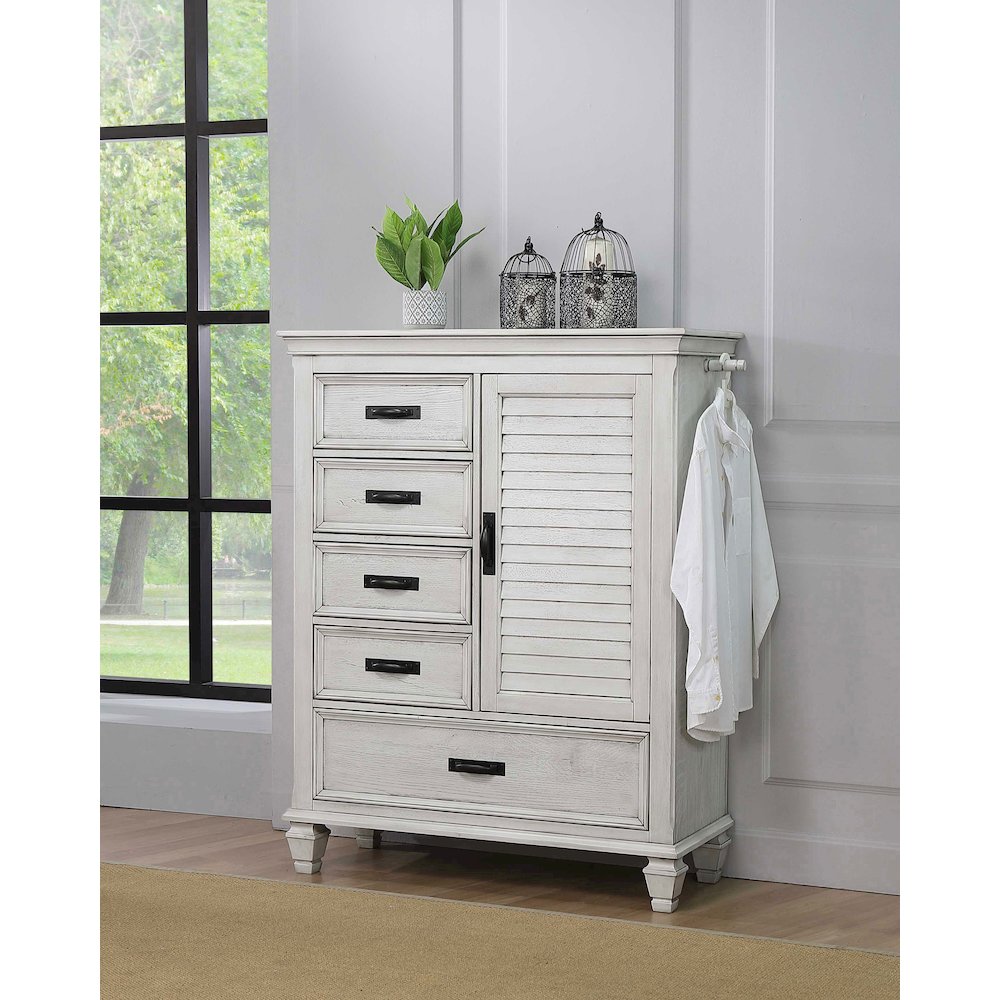 Franco 5-drawer Door Chest Distressed White. Picture 4
