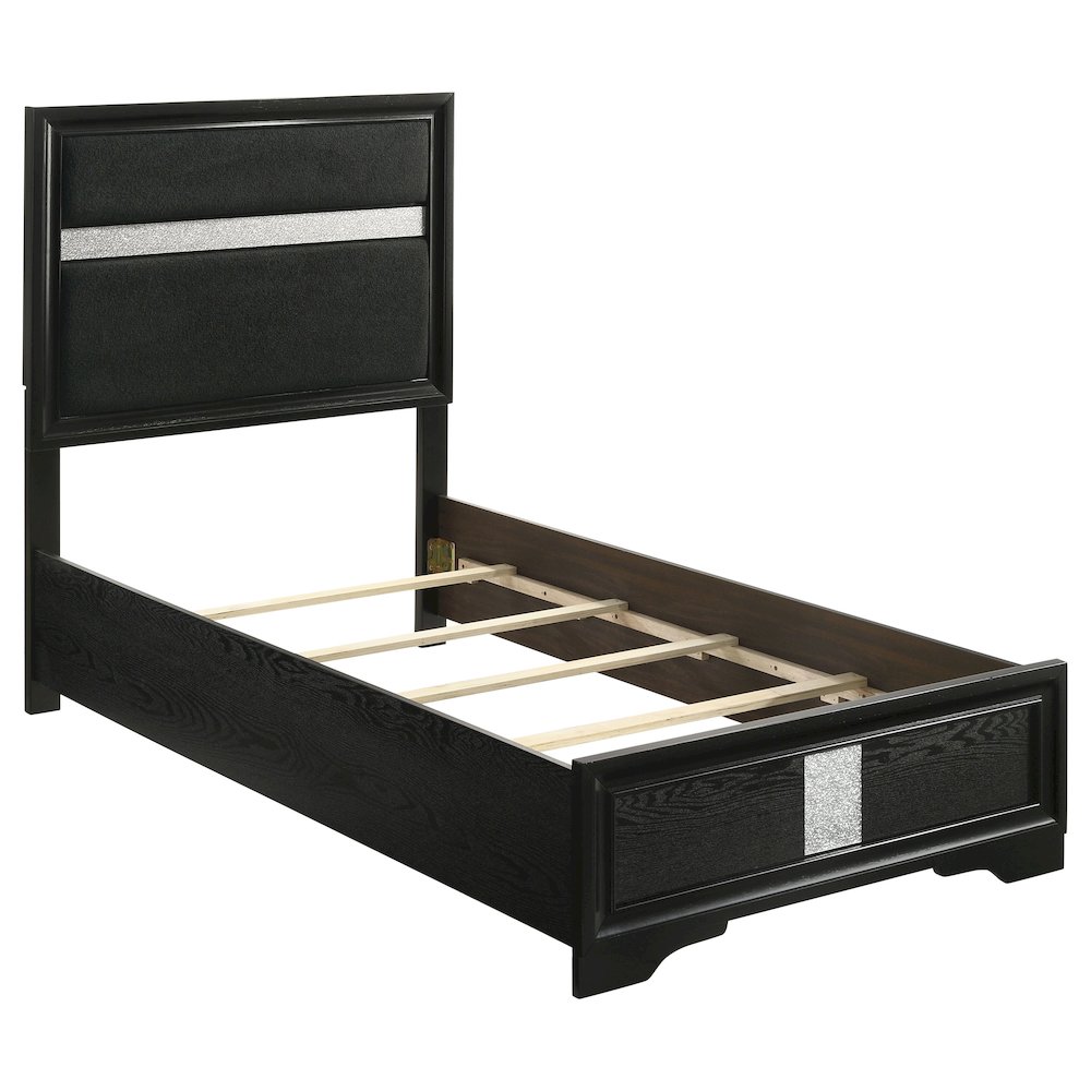 Miranda 54-inch Upholstered Twin Panel Bed Black. Picture 2