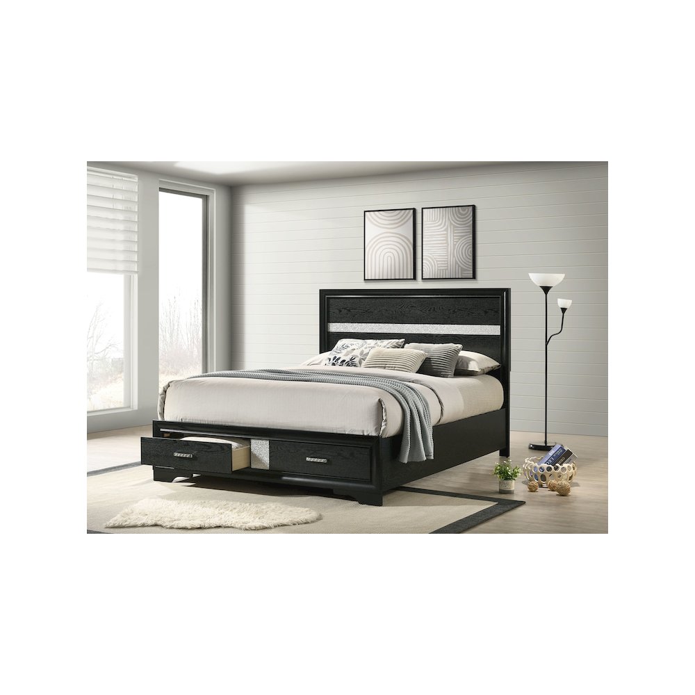 Miranda 51-inch Wood Queen Storage Panel Bed Black. Picture 8