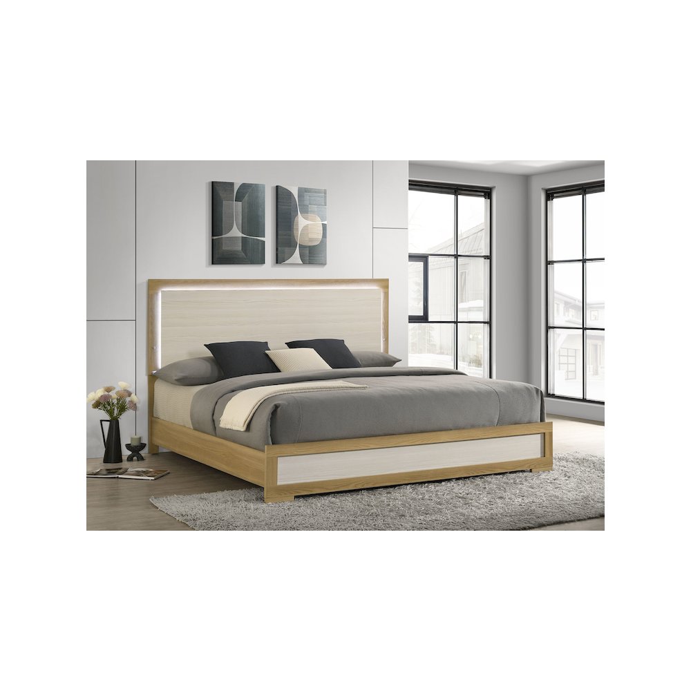 Hyland Eastern King Panel Bed LED Headboard Natural. Picture 8