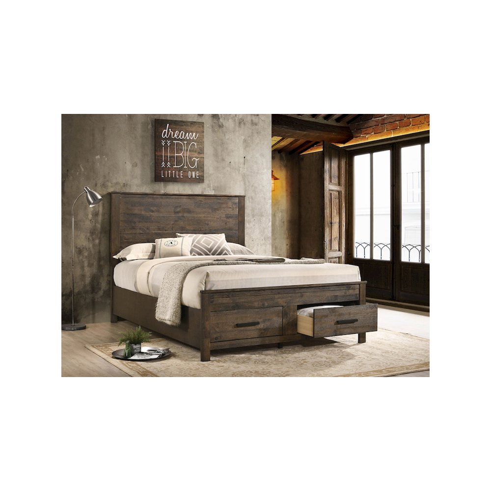 Woodmont Wood Queen Storage Panel Bed Rustic Golden Brown. Picture 8