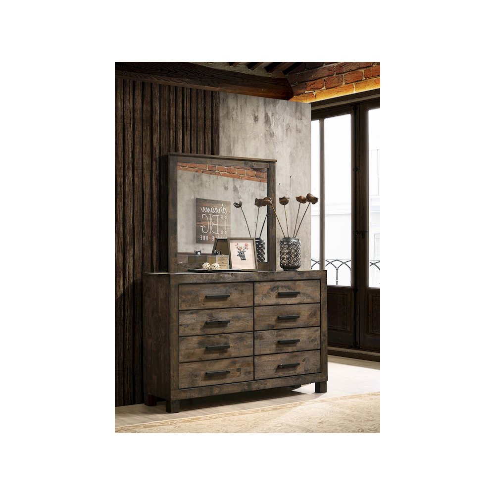 Woodmont 8-drawer Dresser with Mirror Rustic Golden Brown. Picture 11