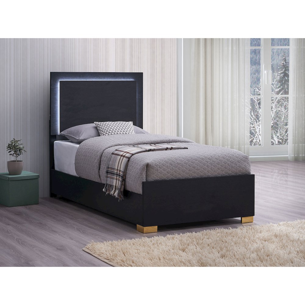 Marceline Wood Twin LED Panel Bed Black. Picture 6