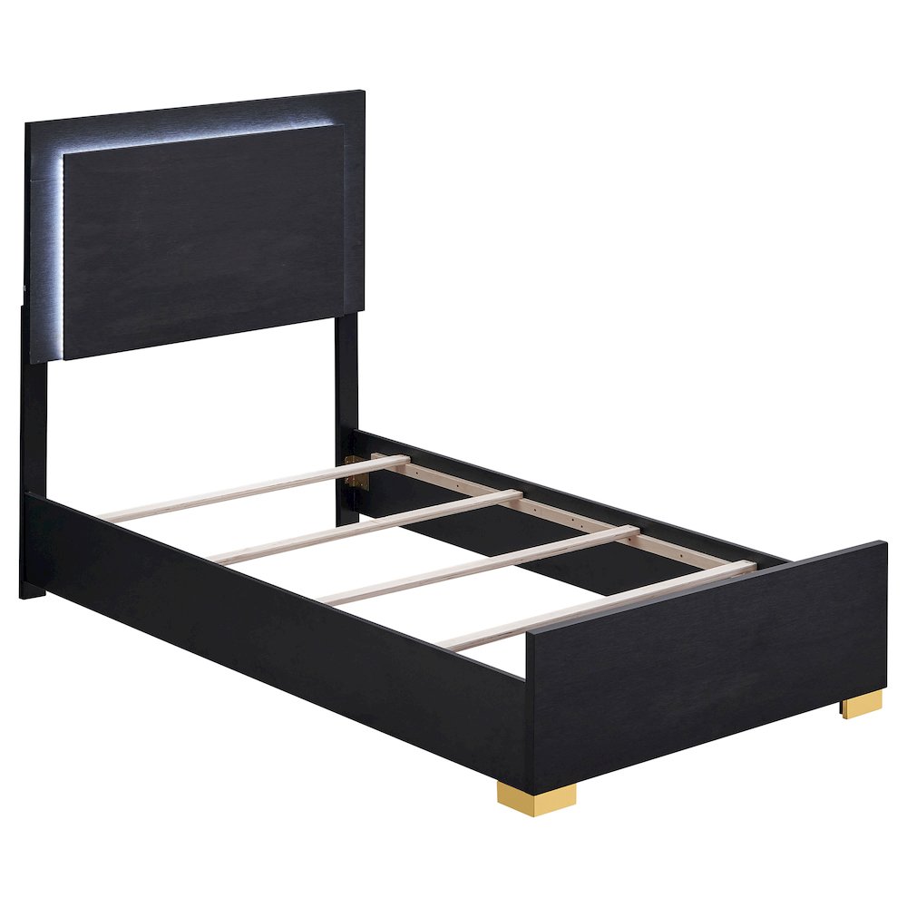 Marceline Wood Twin LED Panel Bed Black. Picture 2