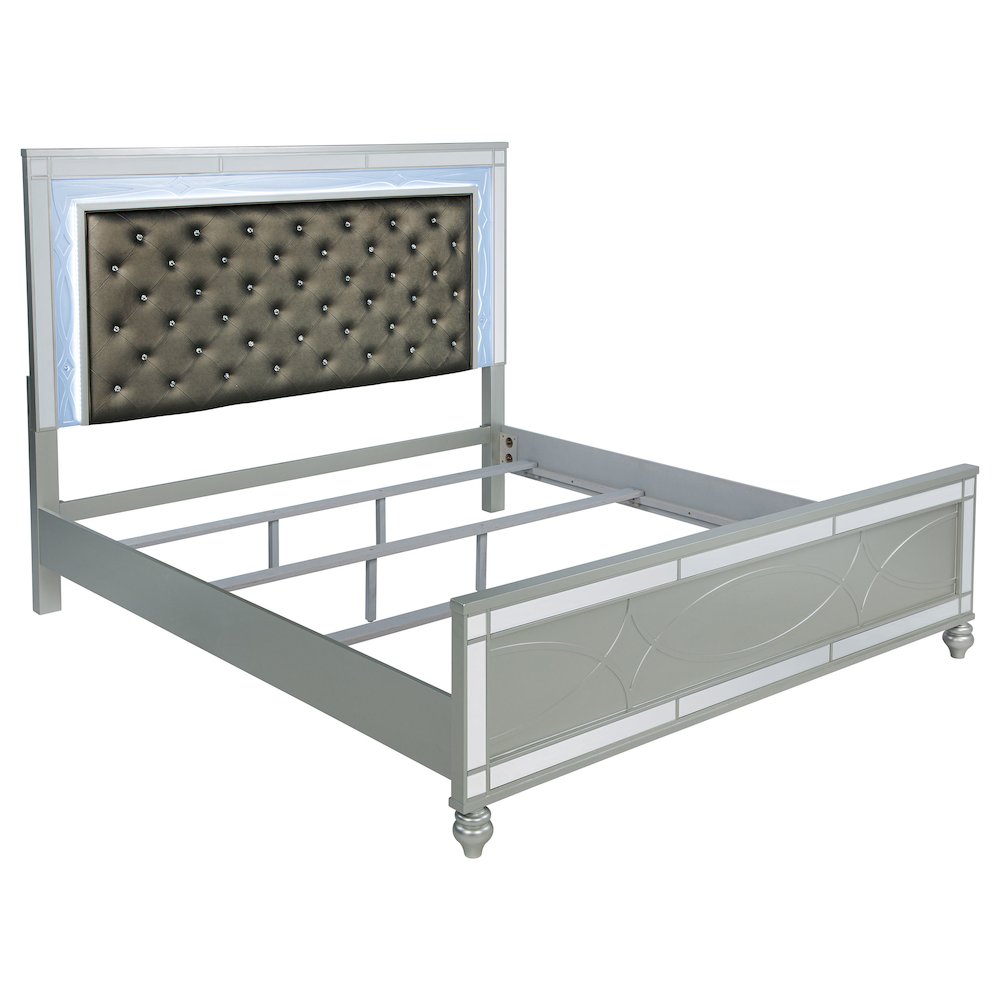 Gunnison Wood Eastern King LED Panel Bed Silver Metallic. Picture 2