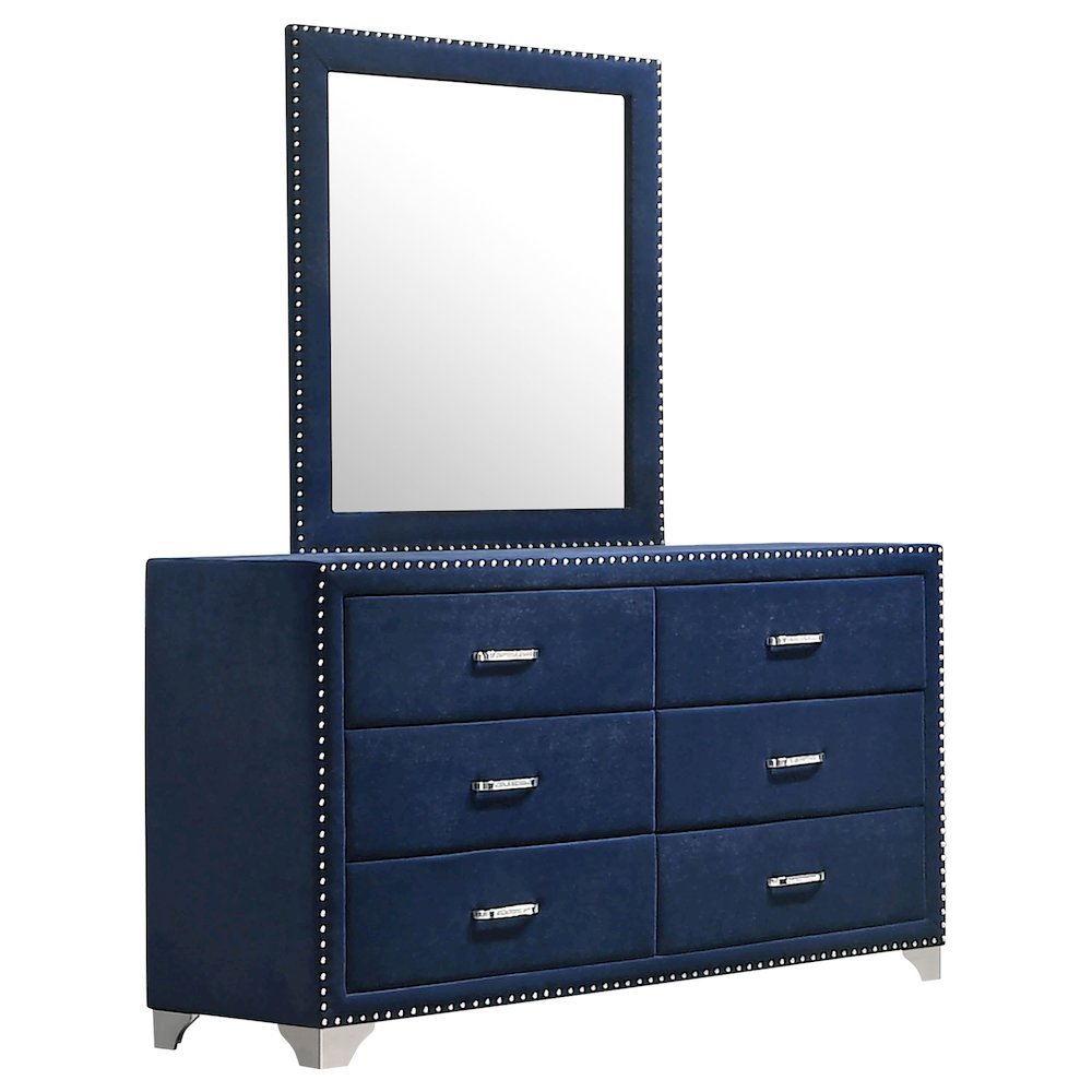 Melody 6-drawer Upholstered Dresser with Mirror Pacific Blue. Picture 2