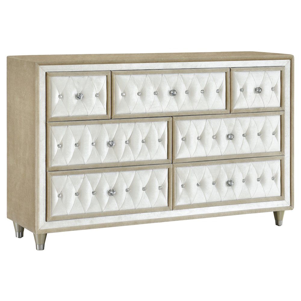 Antonella 7-drawer Upholstered Dresser Ivory and Camel. Picture 2