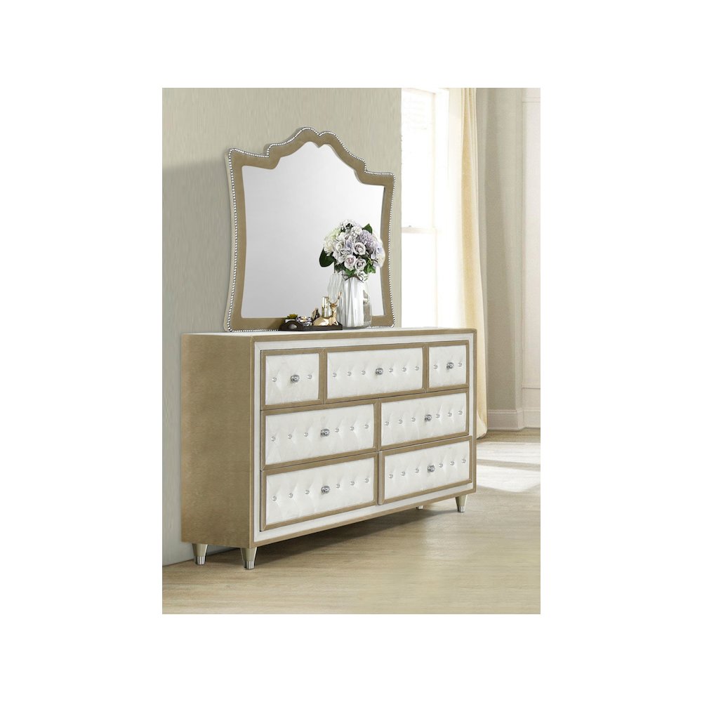 Antonella 7-drawer Upholstered Dresser with Mirror Ivory. Picture 4