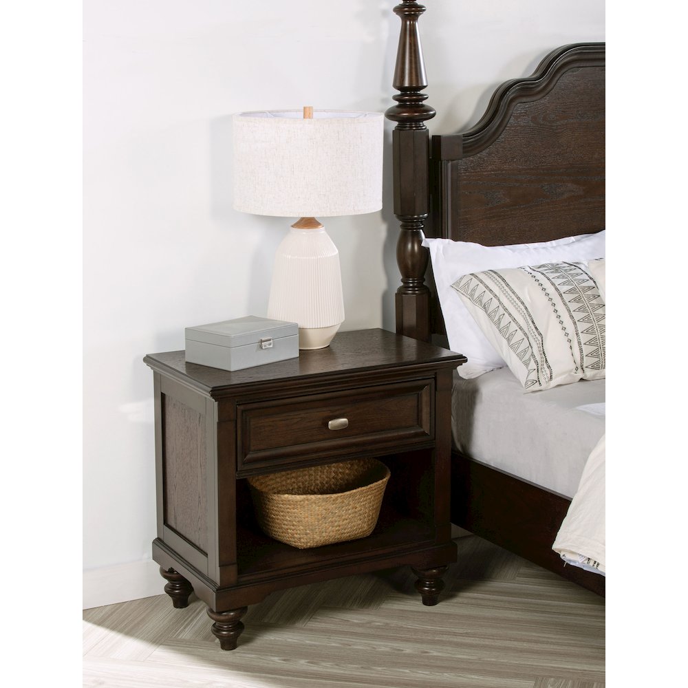 Andover 1-drawer Nightstand Bedside Table Dark Oak. Picture 11