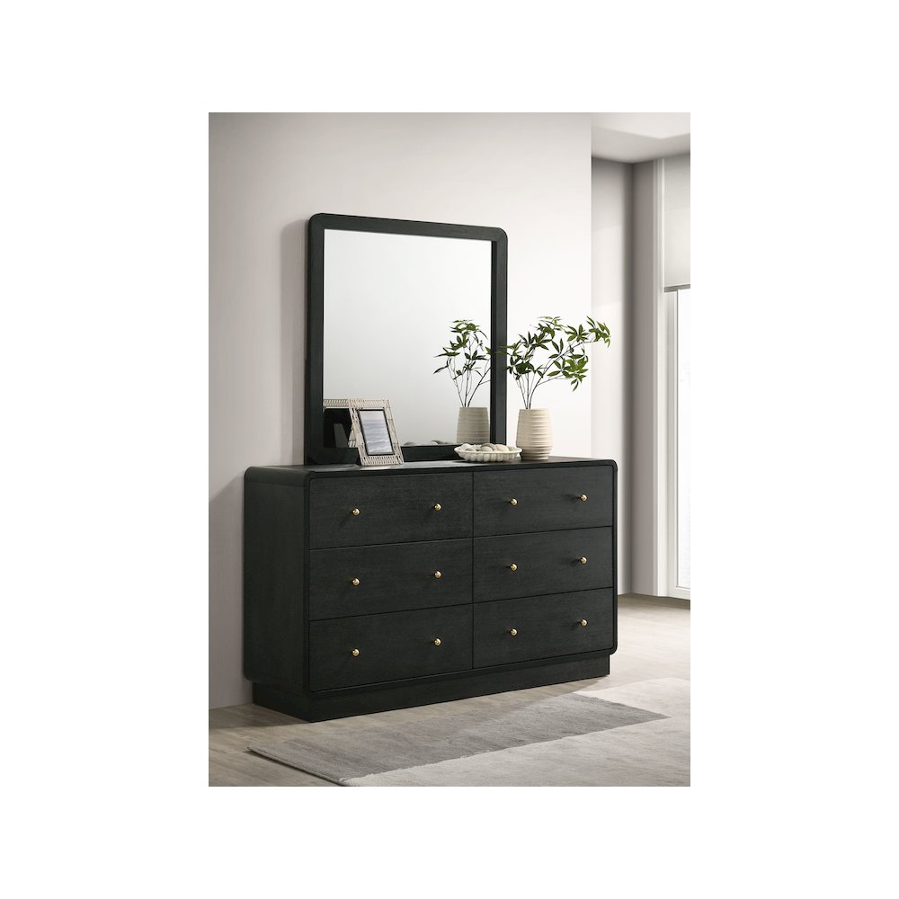 Cavelle 6-drawer Dresser and Mirror Black. Picture 11