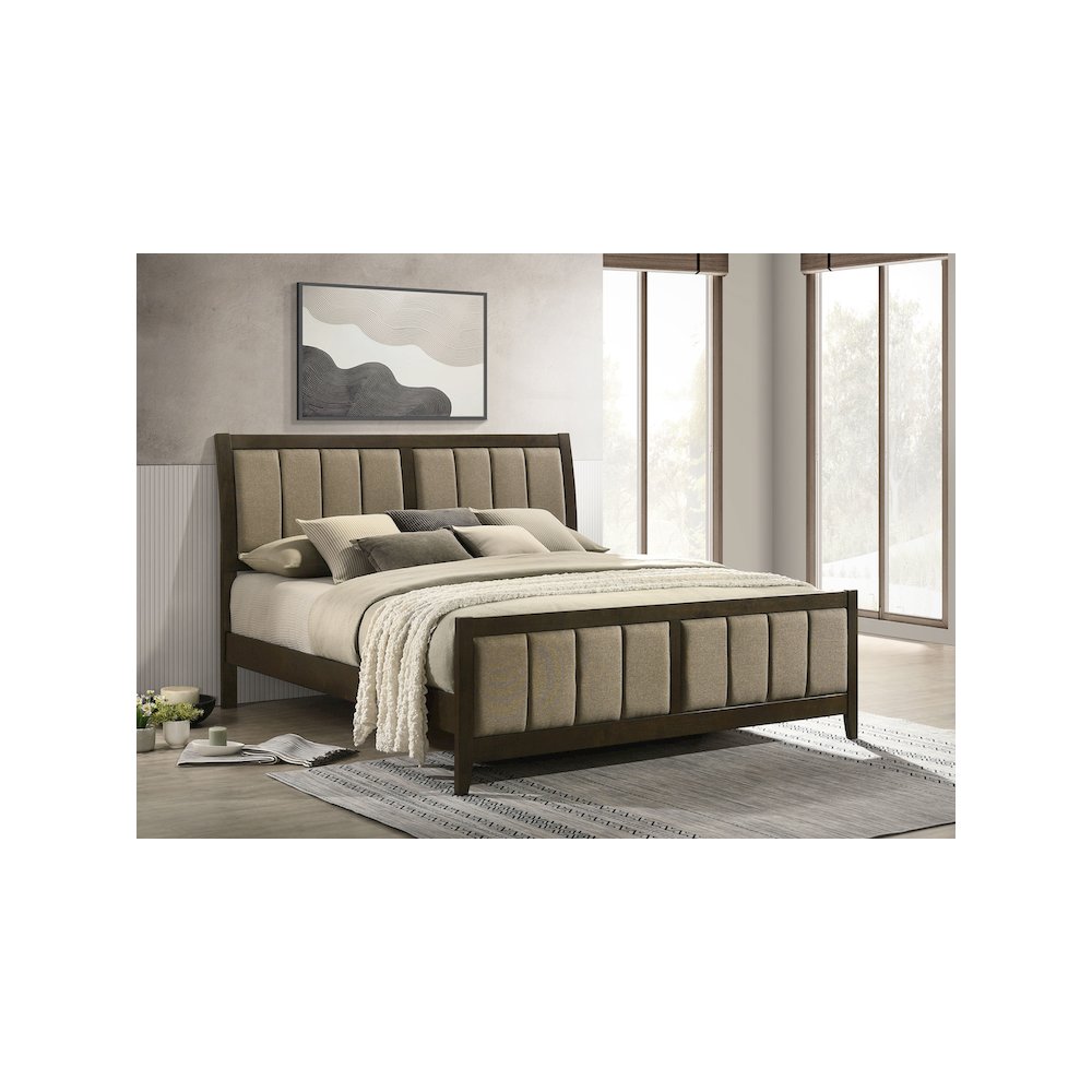 Wilkes 51-inch Upholstered Eastern King Bed Dark Cocoa. Picture 8