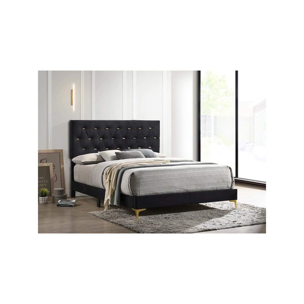 Kendall Upholstered Eastern King Panel Bed Black. Picture 6