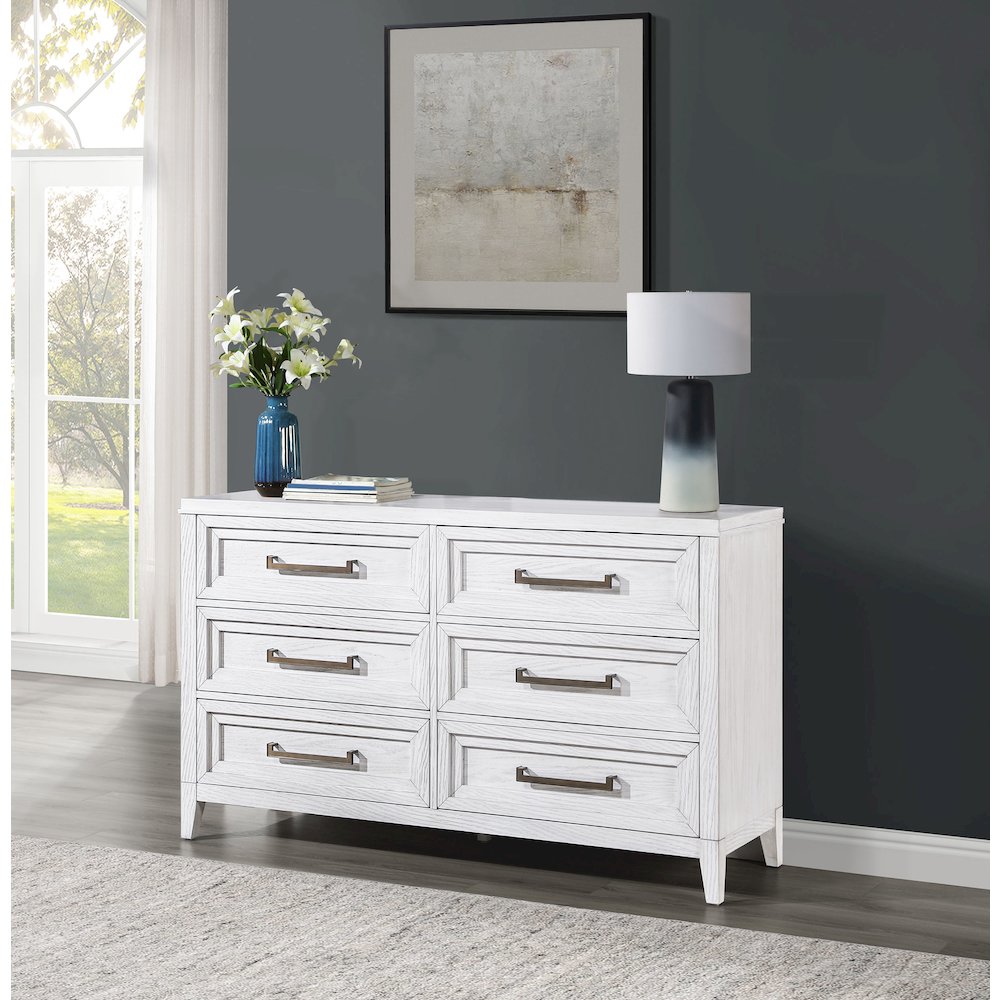 Marielle 6-drawer Bedroom Dresser Distressed White. Picture 11
