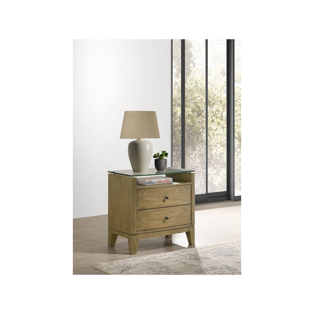 Granada 2-drawer Glass Top Nightstand Natural Pine. Picture 11