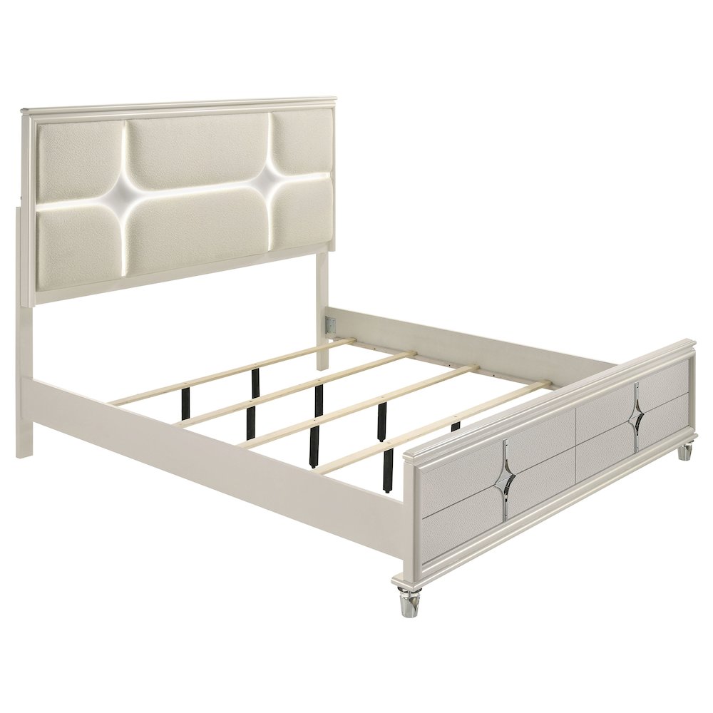 Olivia Queen Panel Bed LED Headboard Pearl White. Picture 2