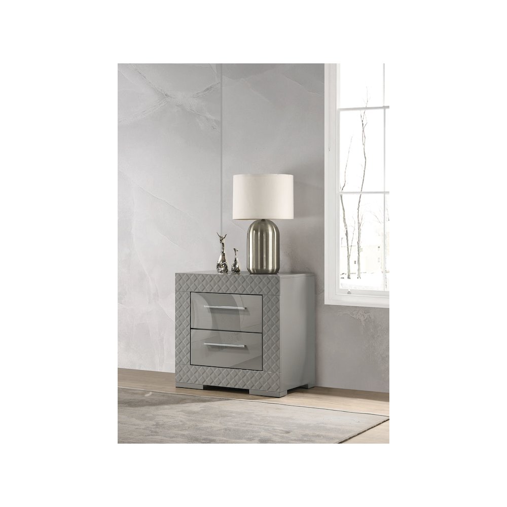 Ives 2-drawer Nightstand Bedside Table Grey High Gloss. Picture 11