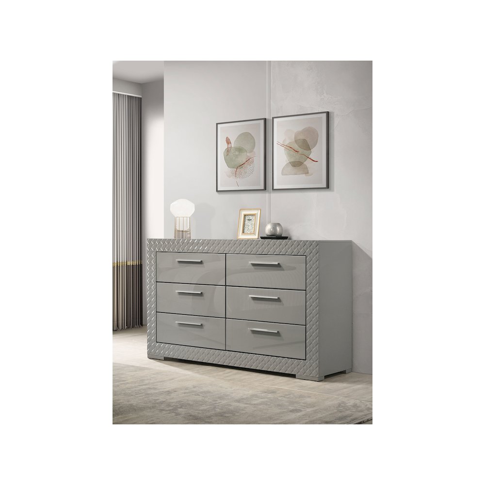 Ives 6-drawer Dresser Cabinet Grey High Gloss. Picture 11