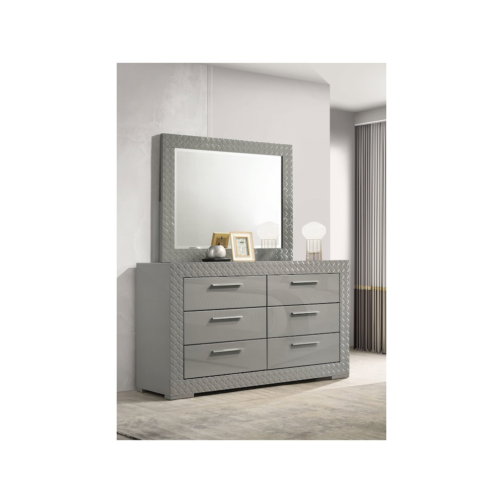 Ives 6-drawer Dresser and Mirror Grey High Gloss. Picture 11