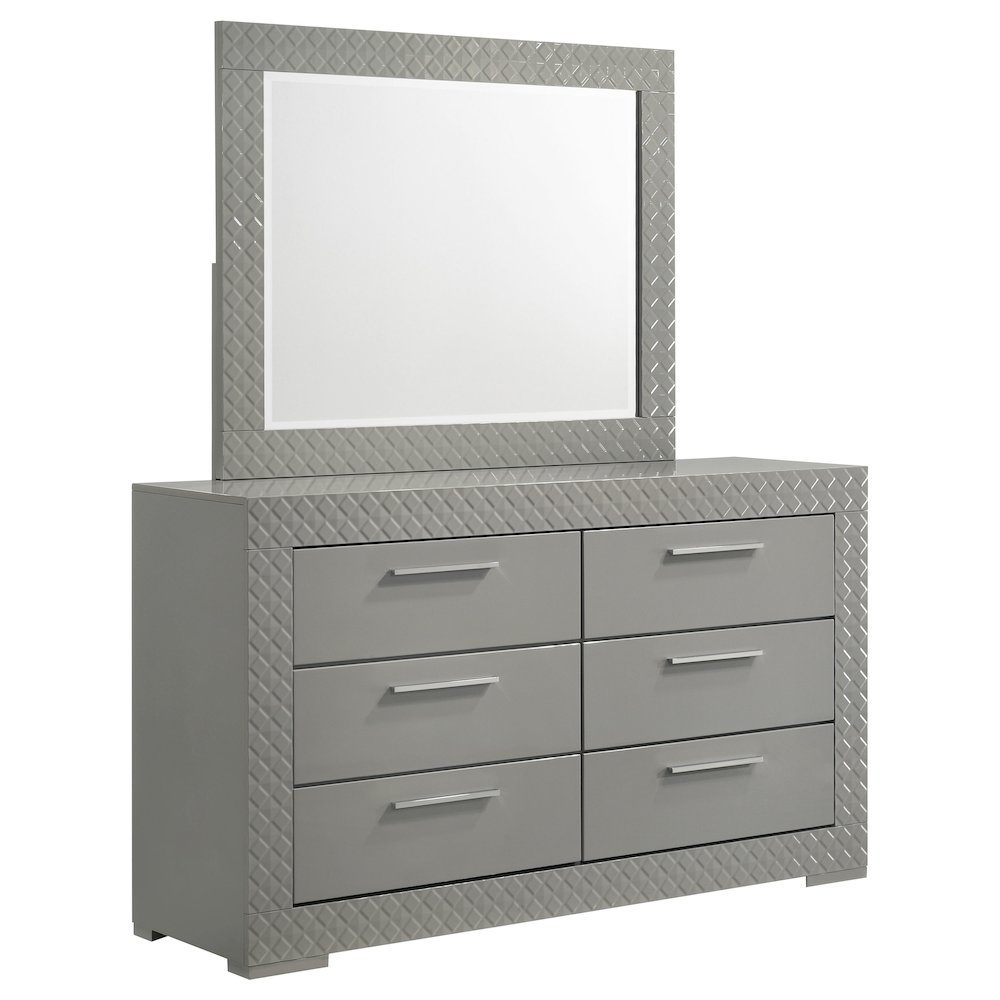 Ives 6-drawer Dresser and Mirror Grey High Gloss. Picture 2