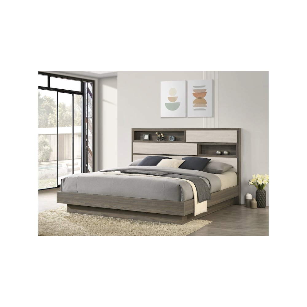 Fenwick Eastern King Bed Bookcase Headboard Grey Oak. Picture 8