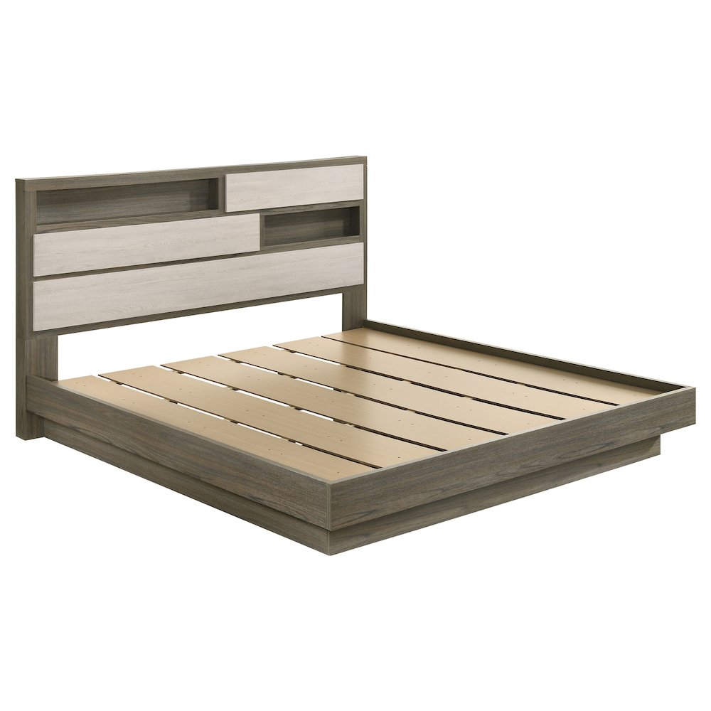 Fenwick Eastern King Bed Bookcase Headboard Grey Oak. Picture 2