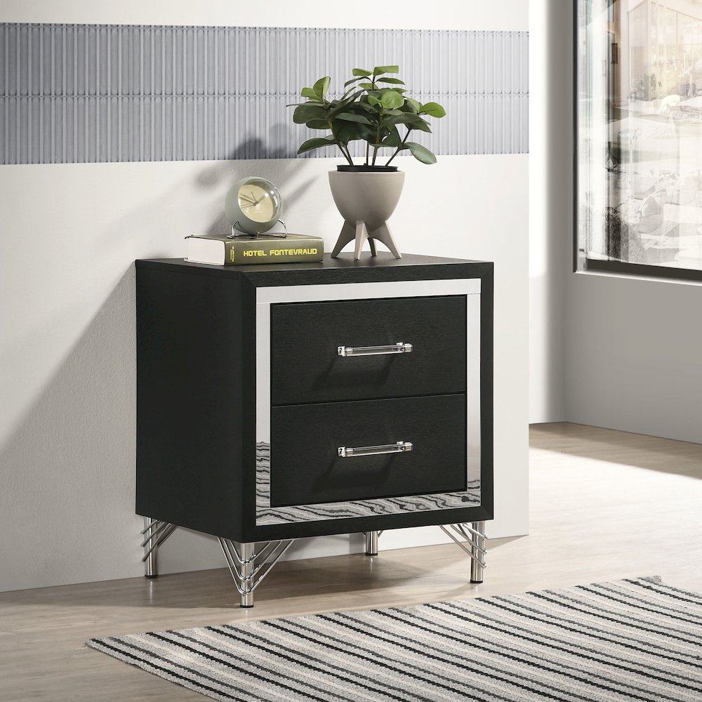 Lucia 2-drawer Nightstand Bedside Table Black. Picture 11