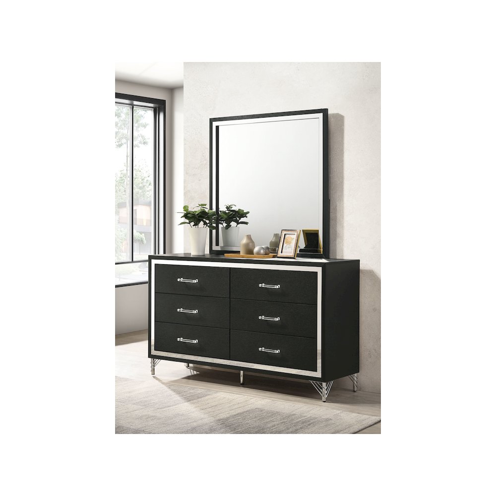 Lucia 6-drawer Dresser and Mirror Black. Picture 11