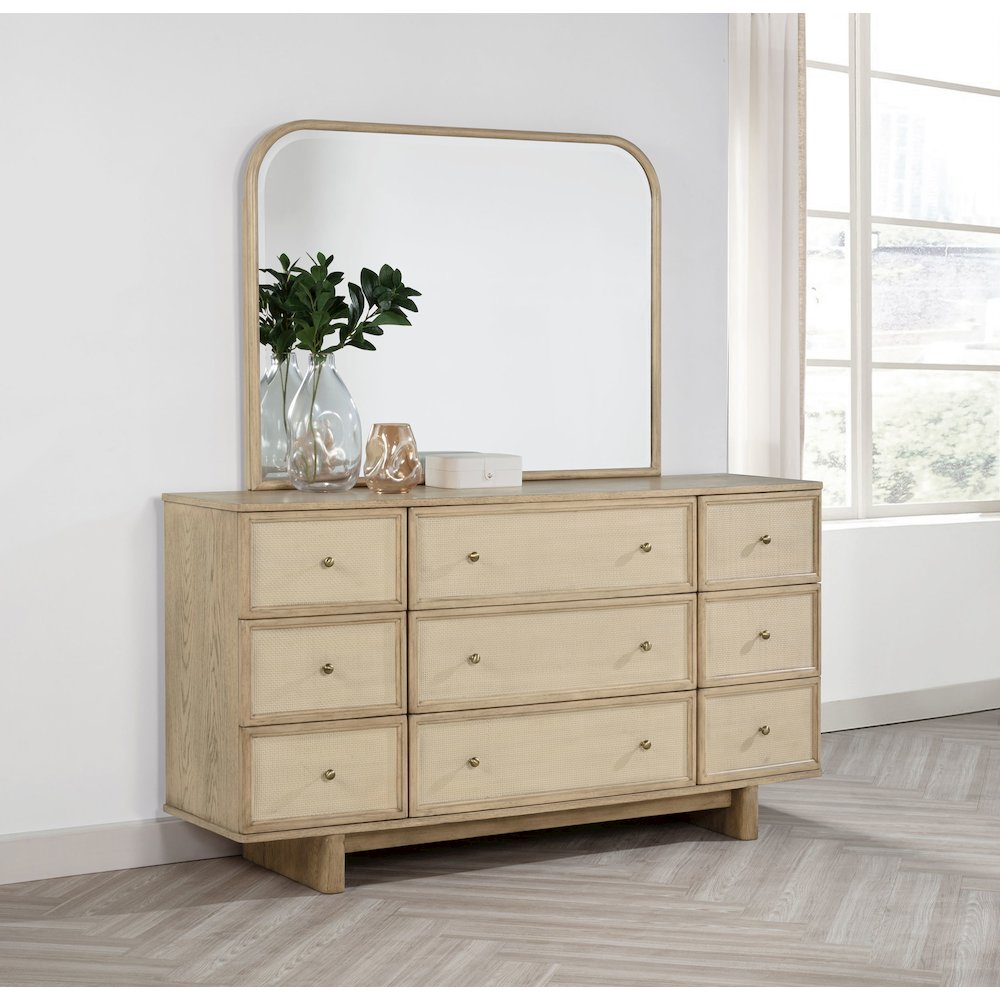 Kailani 9-drawer Dresser and Mirror Beige Oak. Picture 11