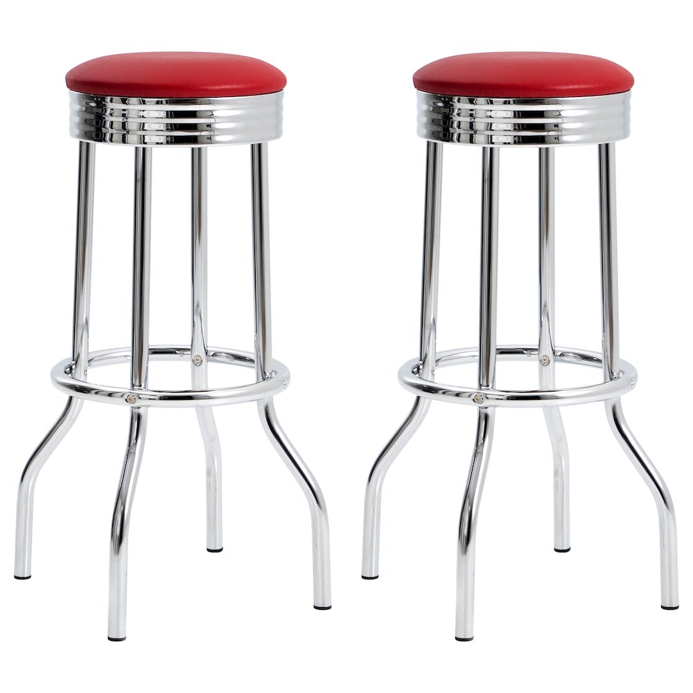Retro Upholstered Metal Swivel Bar Stool Red (Set of 2). Picture 2