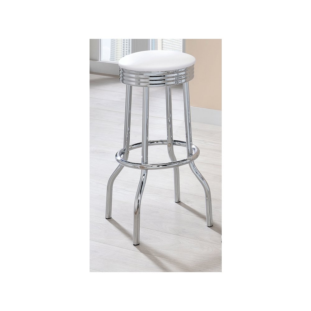 Retro Upholstered Metal Swivel Bar Stool White (Set of 2). Picture 5