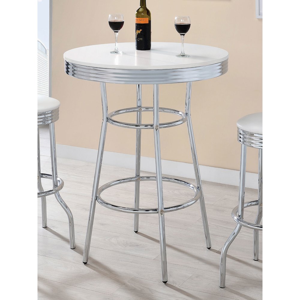 Retro Round 30-inch 1950's Bistro Pub Height Bar Table White. Picture 4
