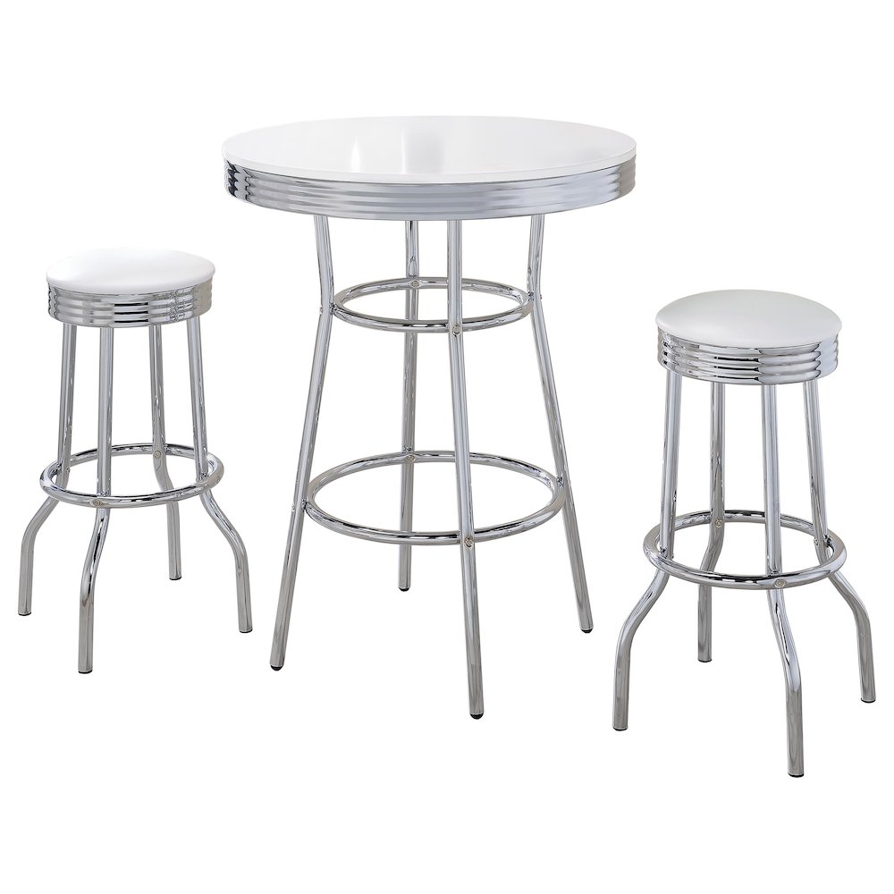 Retro 3-piece Round 1950s Bistro Pub Bar Table Set White. Picture 2