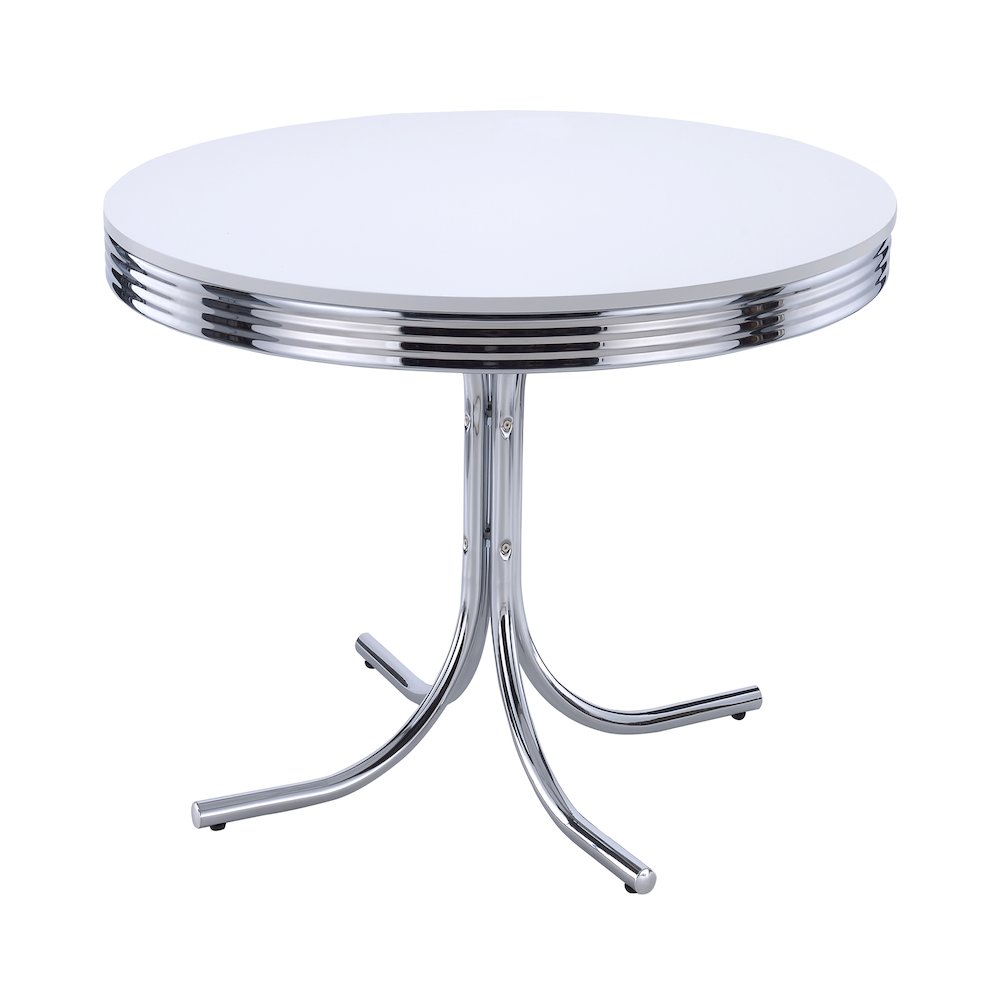 Retro Round 42-inch Wood Top Dining Table White and Chrome. Picture 2