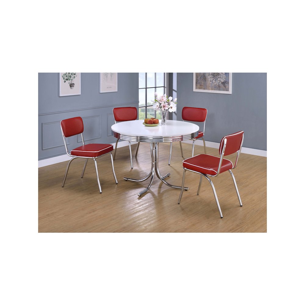 Retro 5-piece Round Dining Table Set White and Red. Picture 7