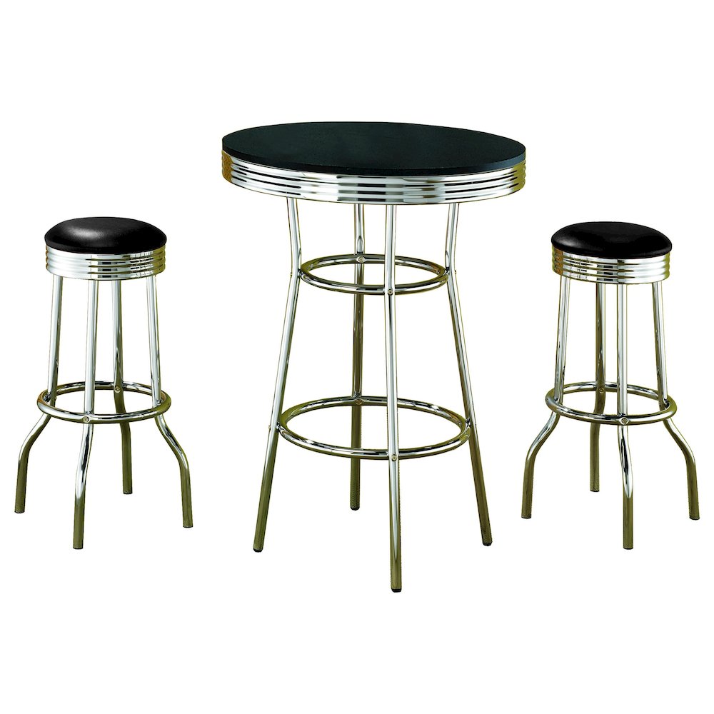 Retro 3-piece Round 1950s Bistro Pub Bar Table Set Black. Picture 2