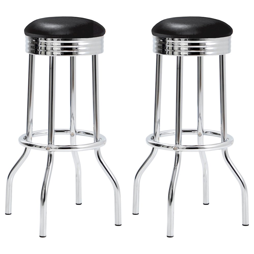 Retro Upholstered Metal Swivel Bar Stool Black (Set of 2). Picture 2